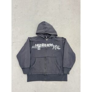 Vintage Hurley Hoodie Women S M Gray Y2K Zip Up Skater Grunge 2000s